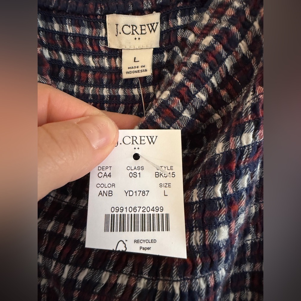 J Crew Womens Dress Plaid Flannel Cottage Puff Sleeve Smocked Midi Navy Size L - Picture 8 of 14